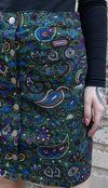 Forest Green Paisley Print Button Front Skirt by Run and Fly