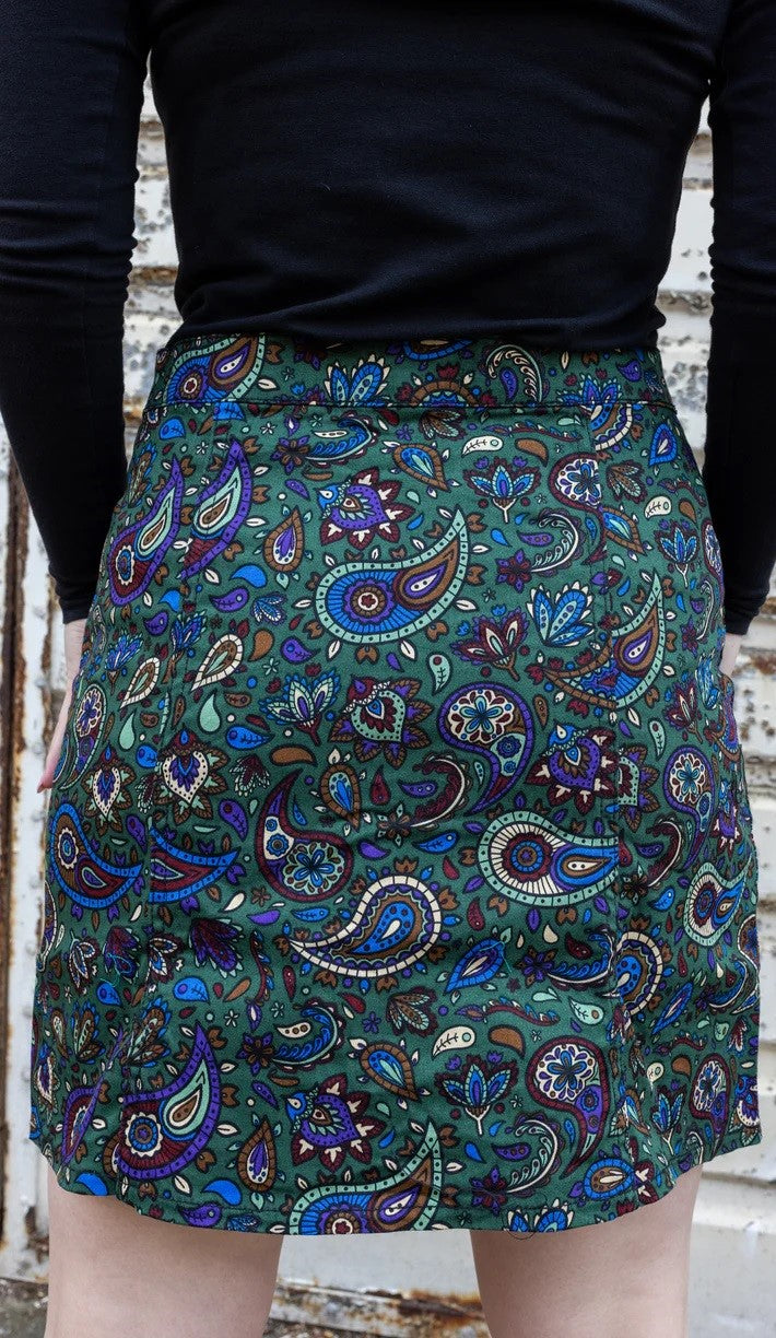 Forest Green Paisley Print Button Front Skirt by Run and Fly
