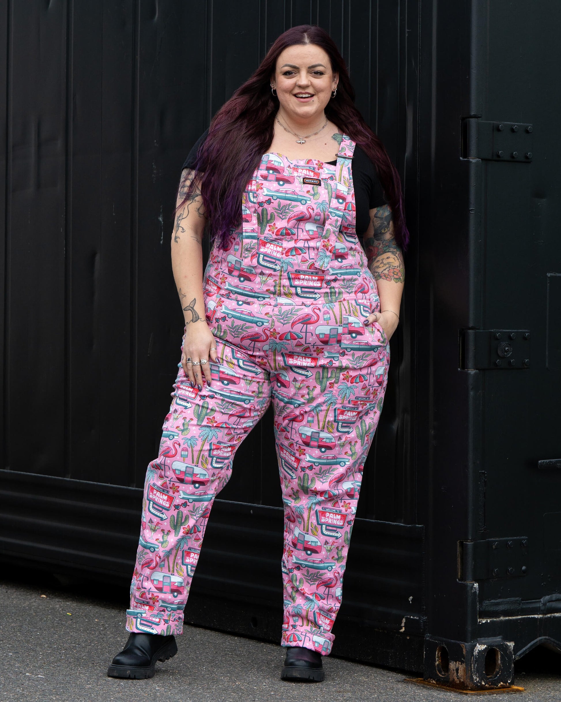 Palm Springs Print Stretch Cotton Dungarees by Run and Fly