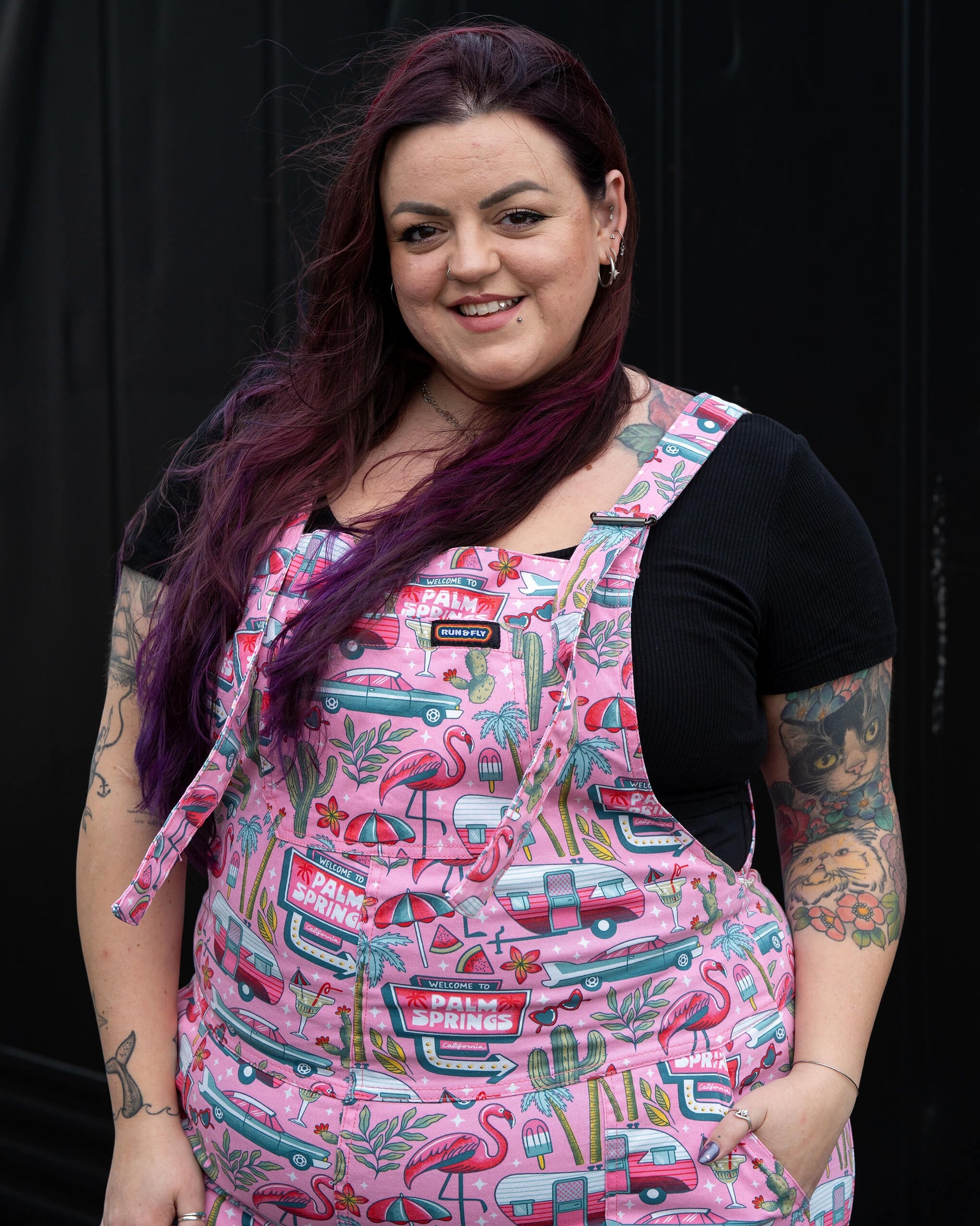 Palm Springs Print Stretch Cotton Dungarees by Run and Fly