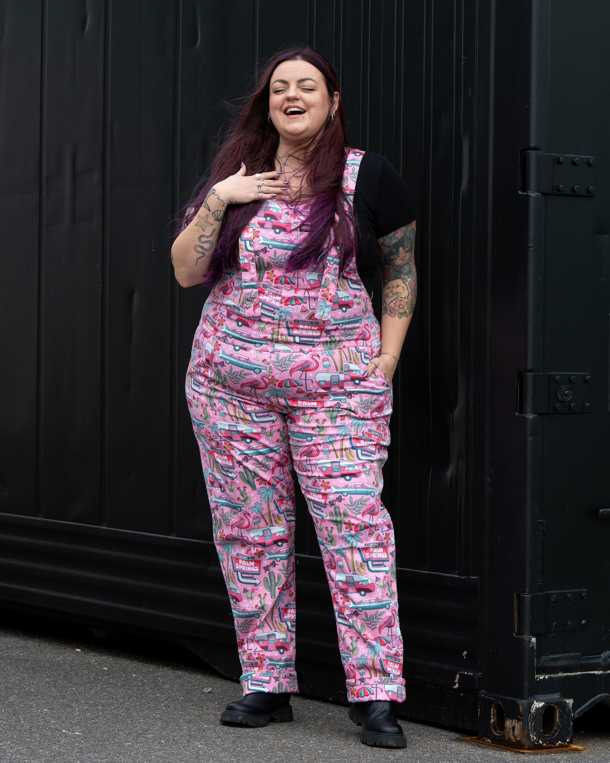 Palm Springs Print Stretch Cotton Dungarees by Run and Fly