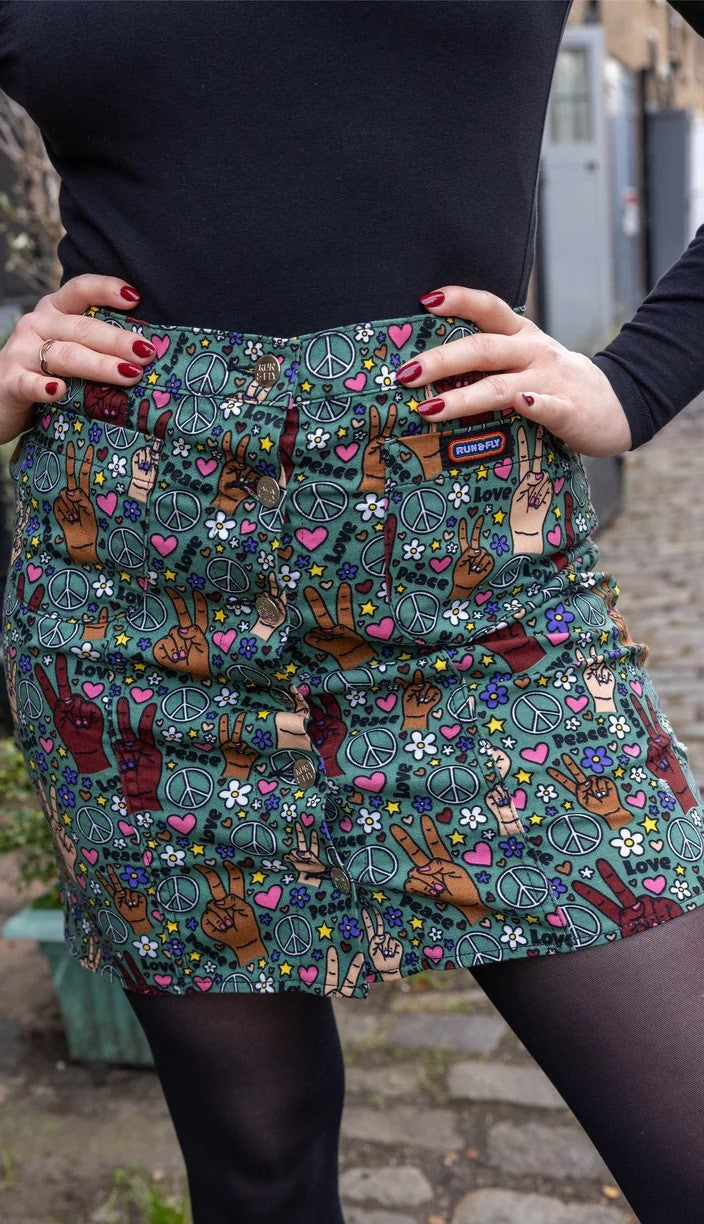 Peace and Love Print Button Front Skirt by Run and Fly