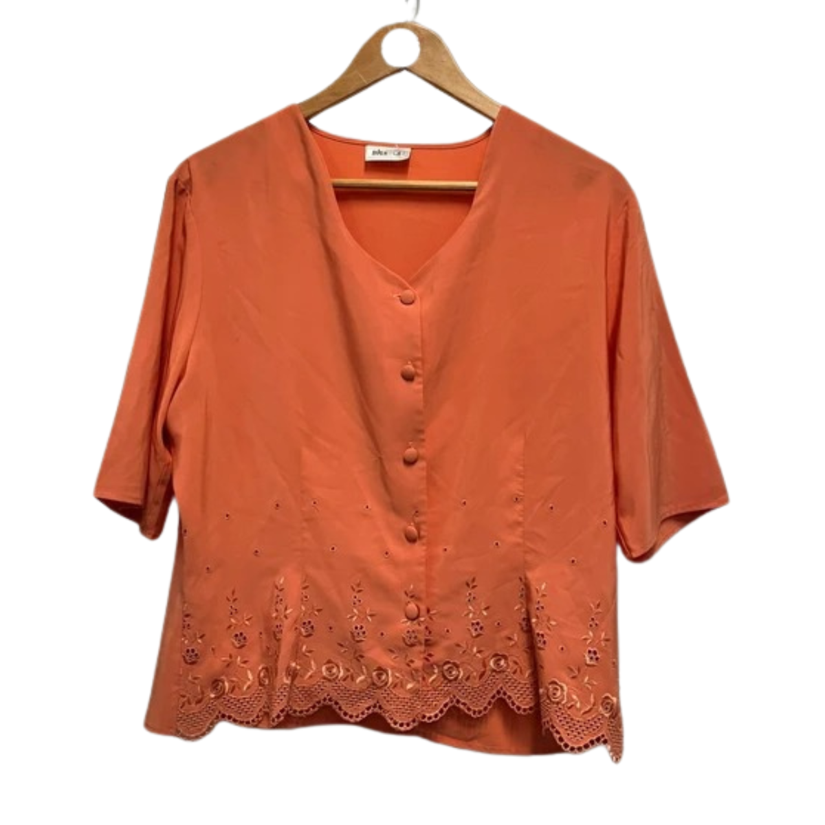 Vintage Peach Blouse 16 14 Embroidered Retro True Shirt Top