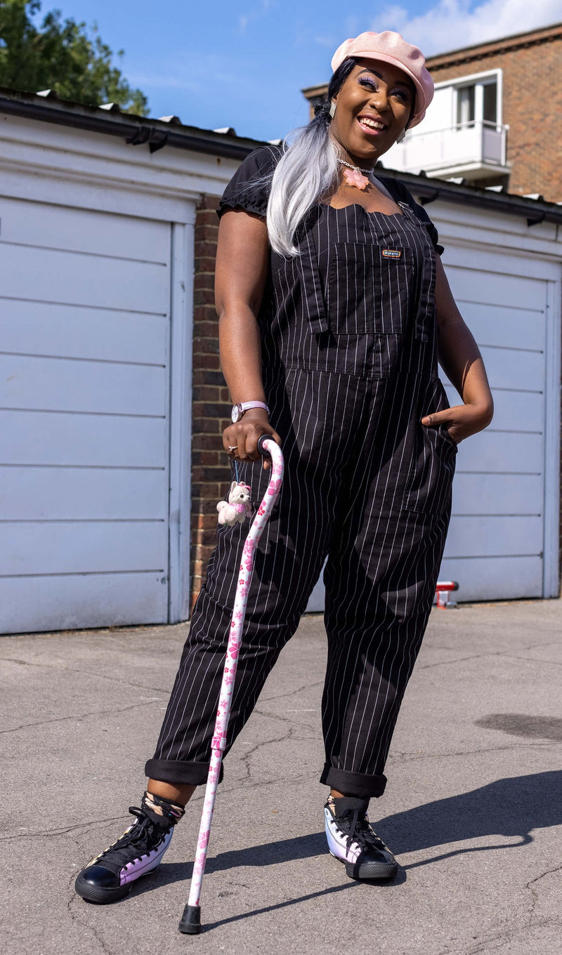 Black Pinstripe Dungarees by Run and Fly