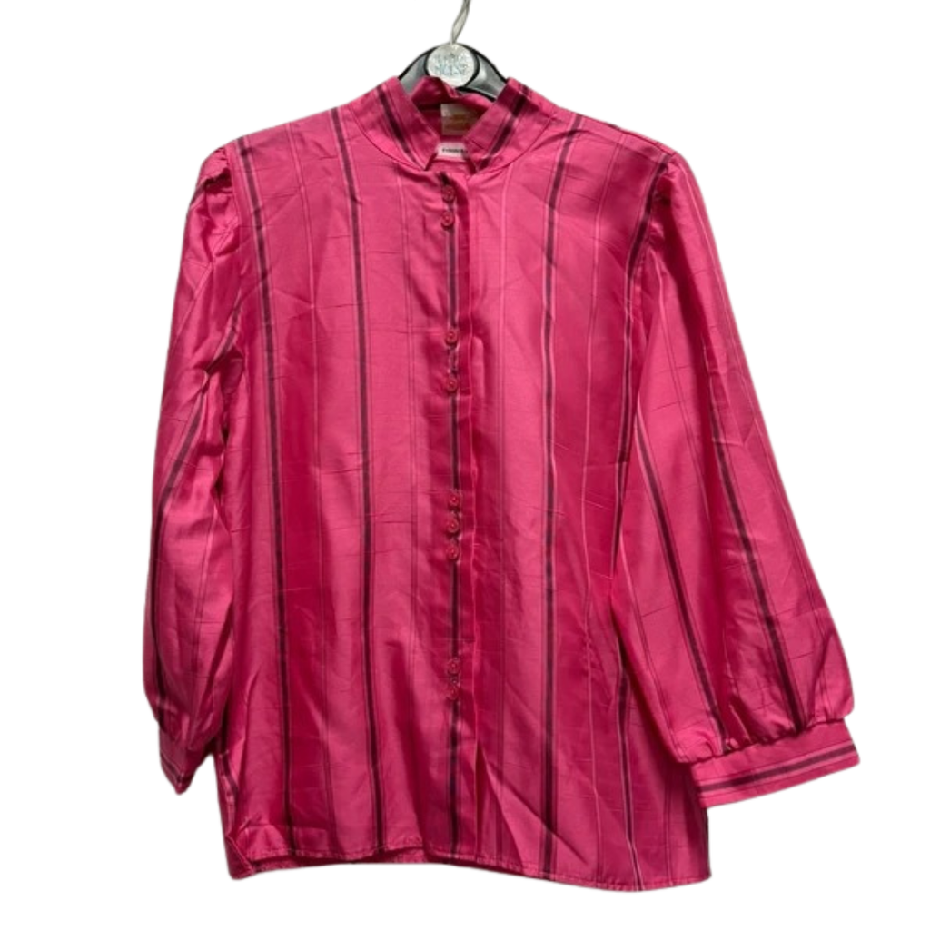 Vintage 70’s Blouse Pink Stripe 12 Silky Satin 80’s Retro True