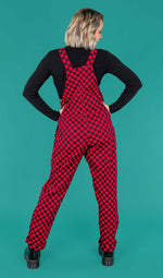 Checkerboard Print Stretch Twill Cotton Dungarees