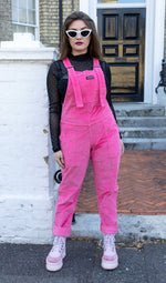 Bright Bubblegum Pink Stretch Corduroy Dungarees by Run and Fly