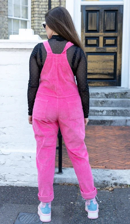Hot Pink Stretch Corduroy Dungarees by Run and Fly
