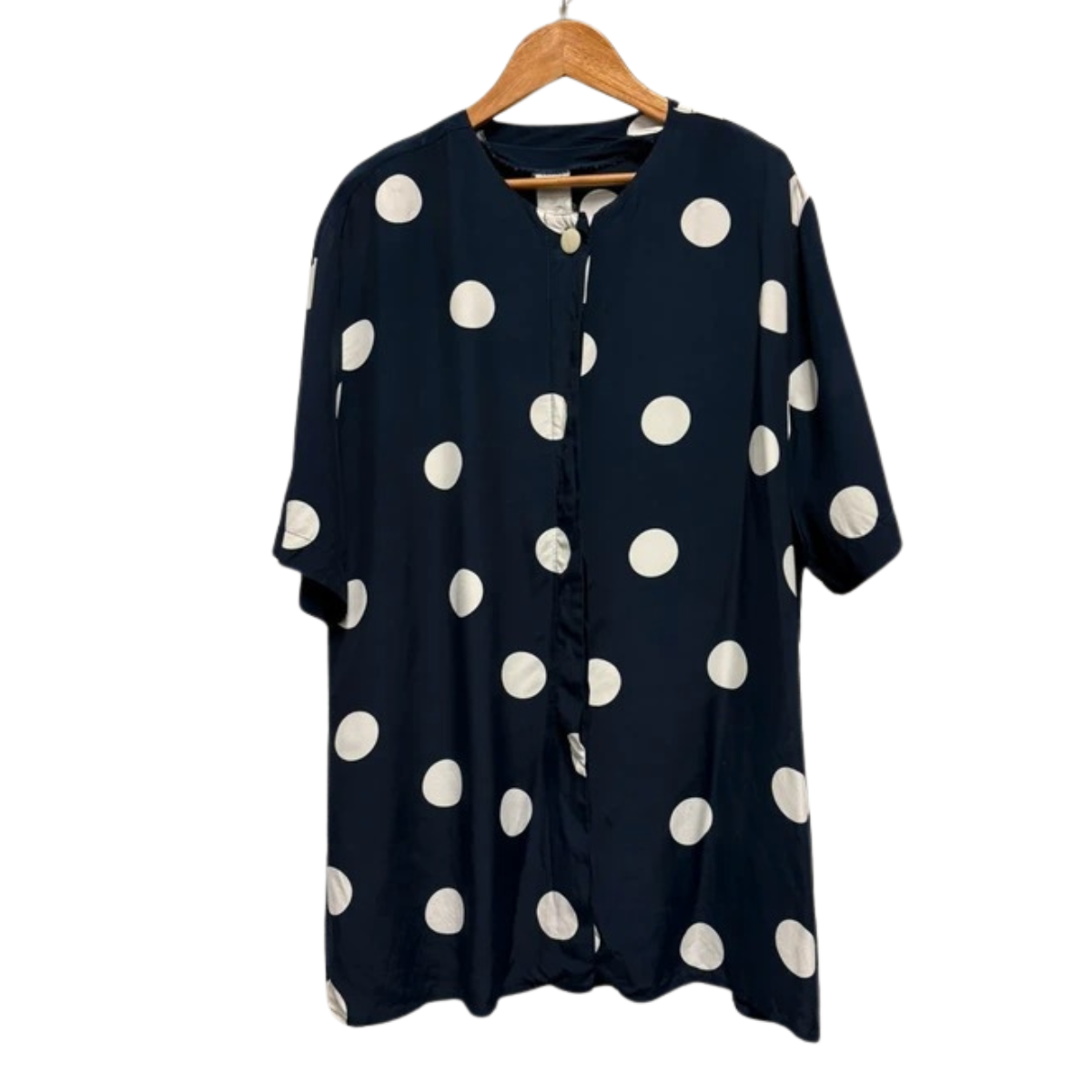 Polka Dot Blouse L XL 16 18 Retro 80’s Vintage Navy White