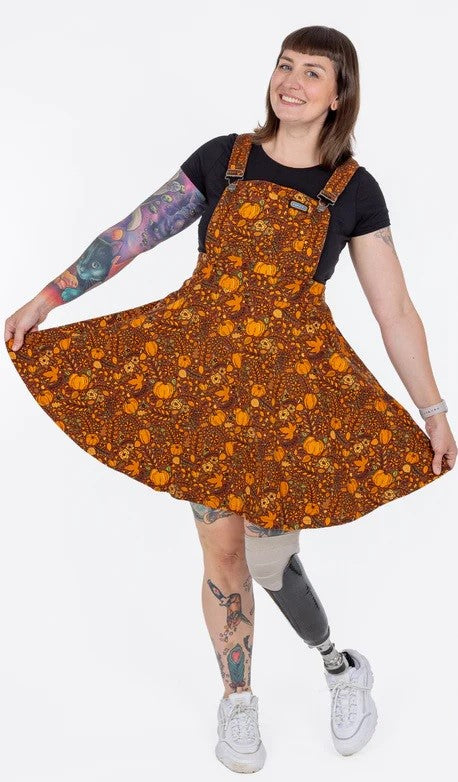 Run and Fly Autumn Pumpkin Print Flared Pinafore Dress