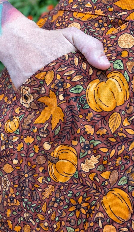 Run and Fly Autumn Pumpkin Print Flared Pinafore Dress