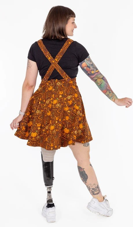 Run and Fly Autumn Pumpkin Print Flared Pinafore Dress