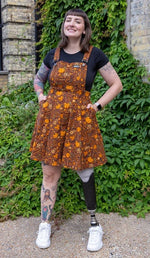 Run and Fly Autumn Pumpkin Print Flared Pinafore Dress
