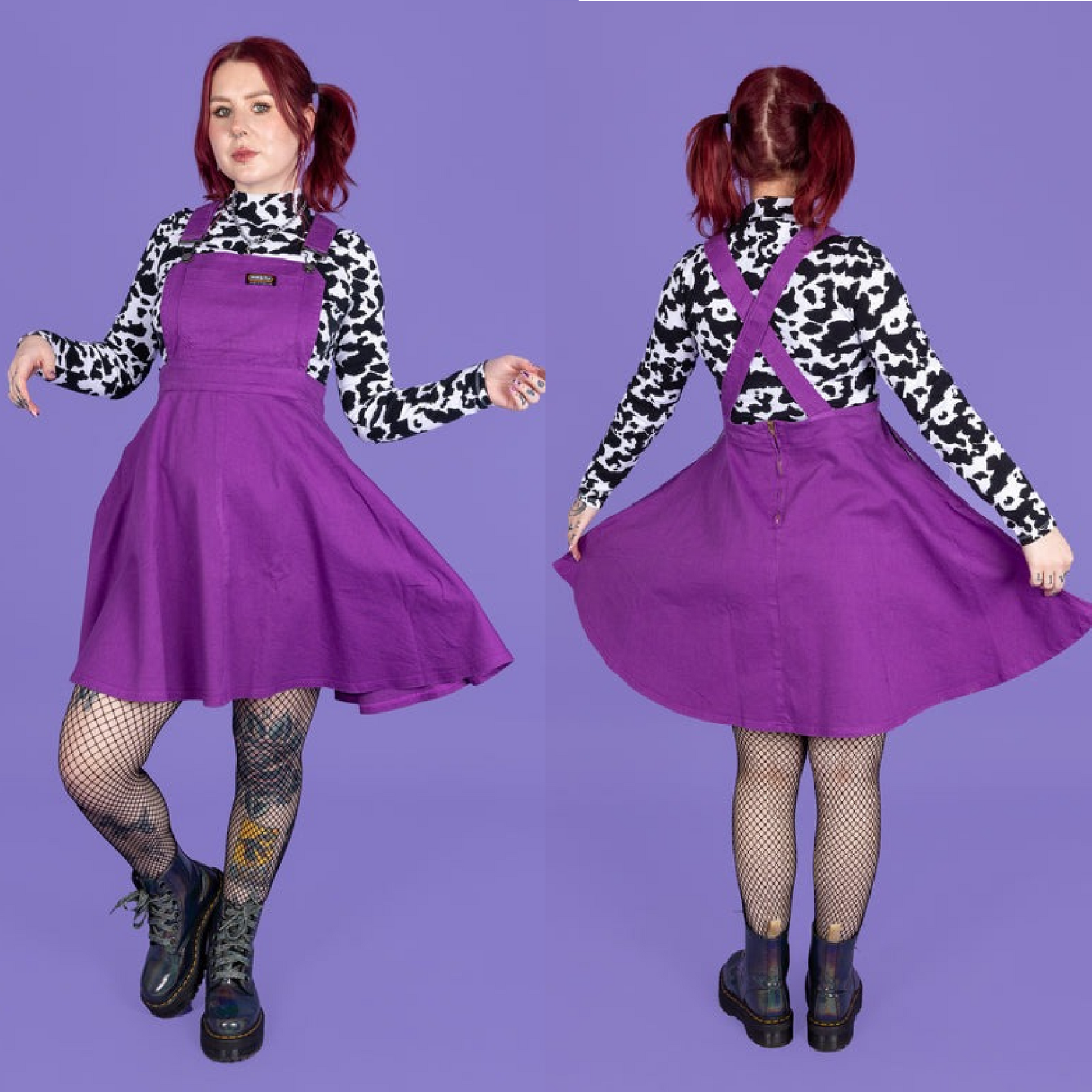 Run and Fly Purple Stretch Twill Flared Pinafore Dress