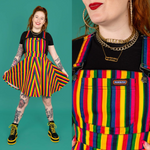 Run and Fly Rainbow Stripe Print Flared Pinafore Dress