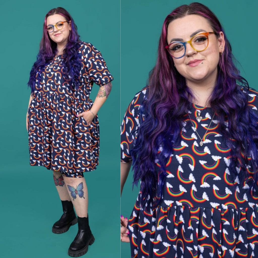 Over The Rainbow Jersey Smock Dress with Pockets by Run and Fly