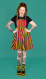 Run and Fly Rainbow Stripe Print Flared Pinafore Dress