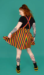 Run and Fly Rainbow Stripe Print Flared Pinafore Dress