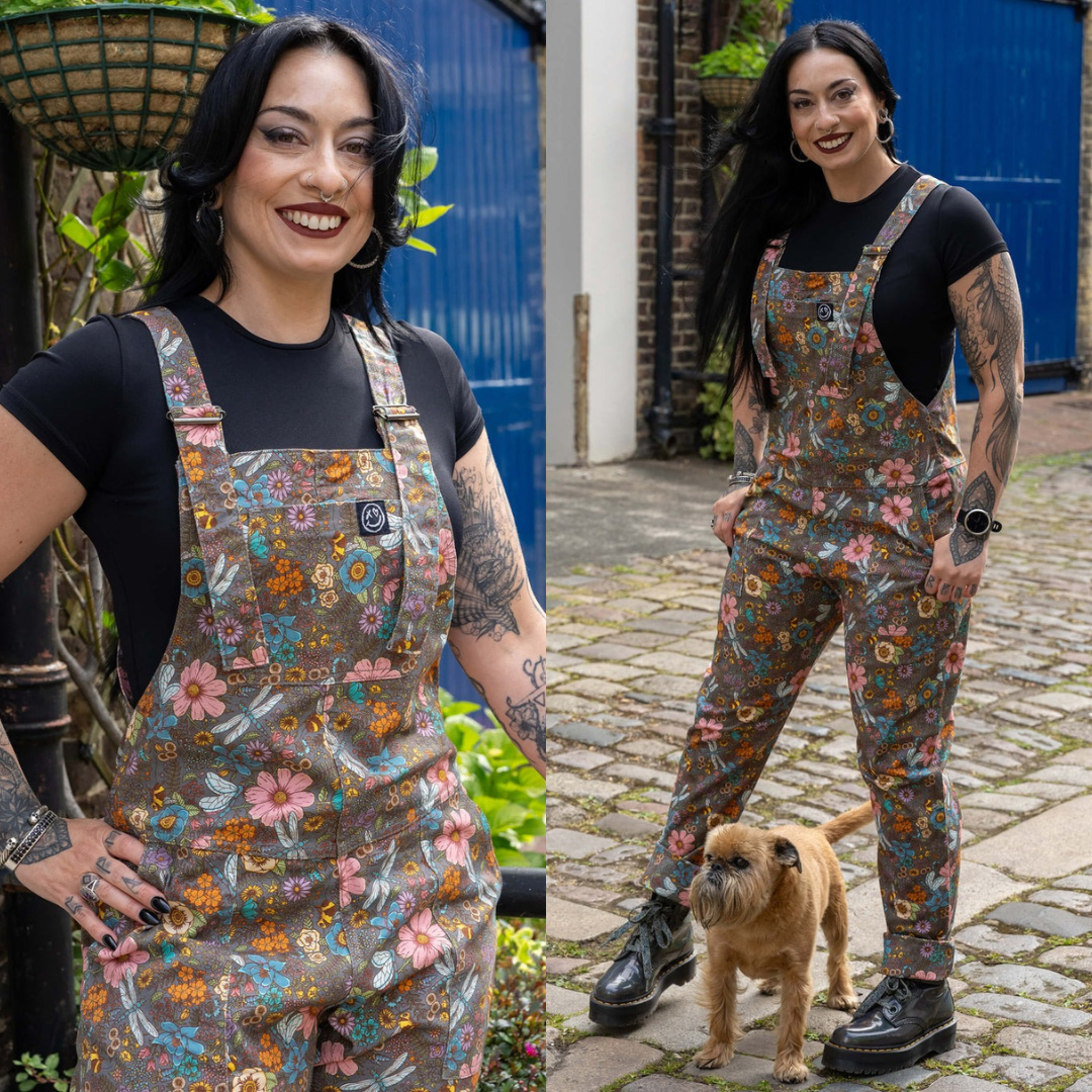 Cottagecore Floral Print Stretch Cotton Dungarees by Rebel Romance