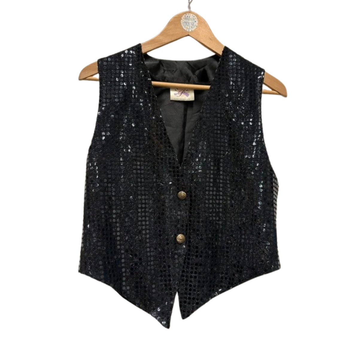 Vintage 80’s Sequin Waistcoat 10-12 Black Retro Glam Party