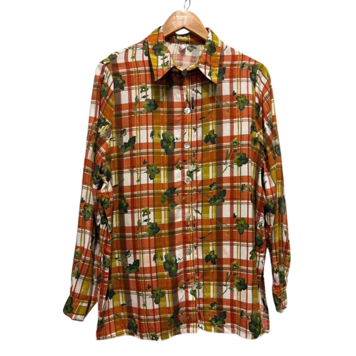 Vintage Shirt Leaf Print Patterned Blouse Cottagecore Retro