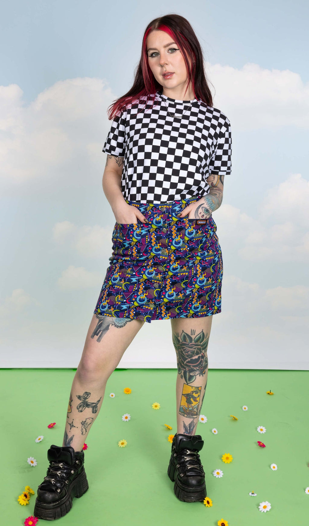 90's Arcade Print Button Front Skirt by Run and Fly