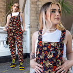 Island Time Sloth Print Stretch Twill Cotton Dungarees by Run and Fly