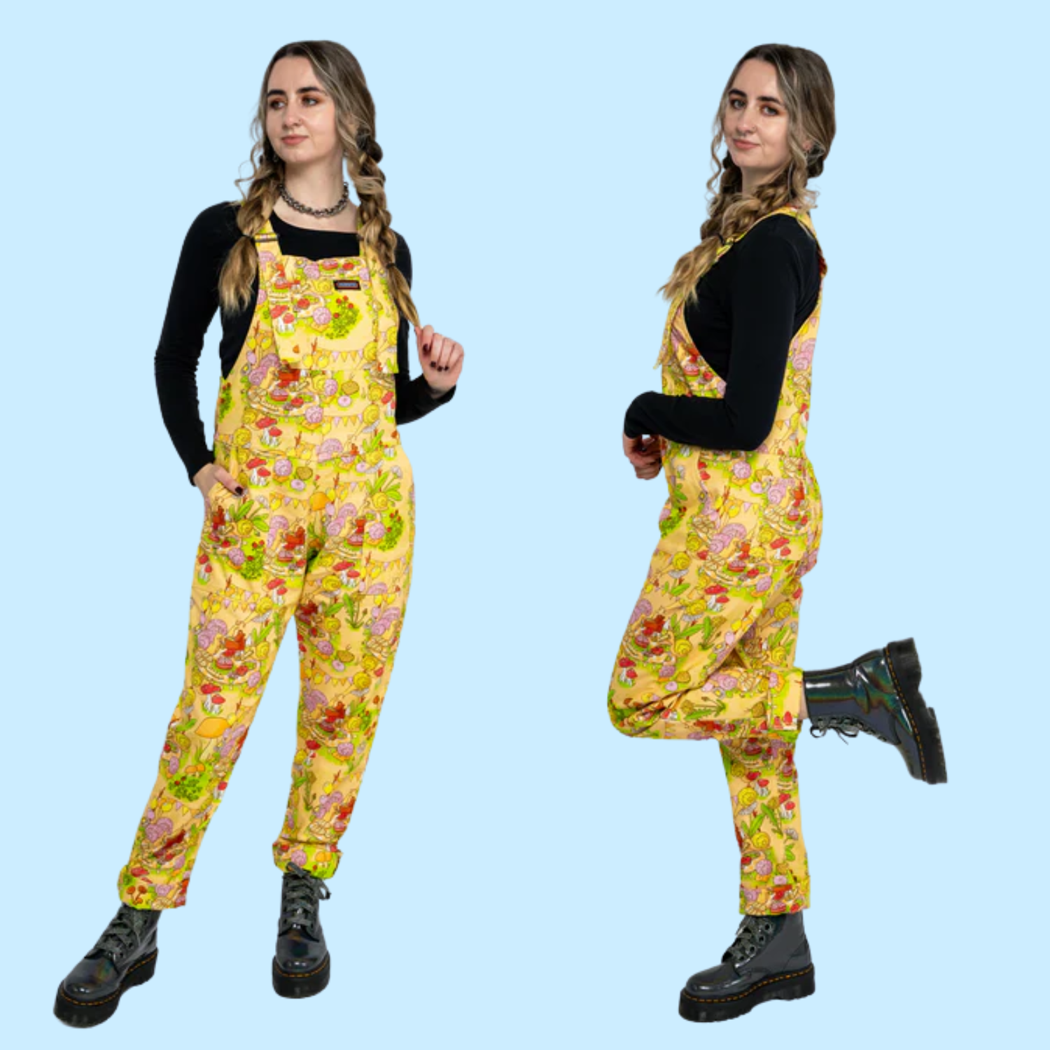 Snail Picnic Stretch Twill Dungarees by Run and Fly