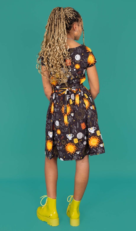 Solar Witch Print Cotton Tea Dress with Pockets by Run and Fly X Katie Abey