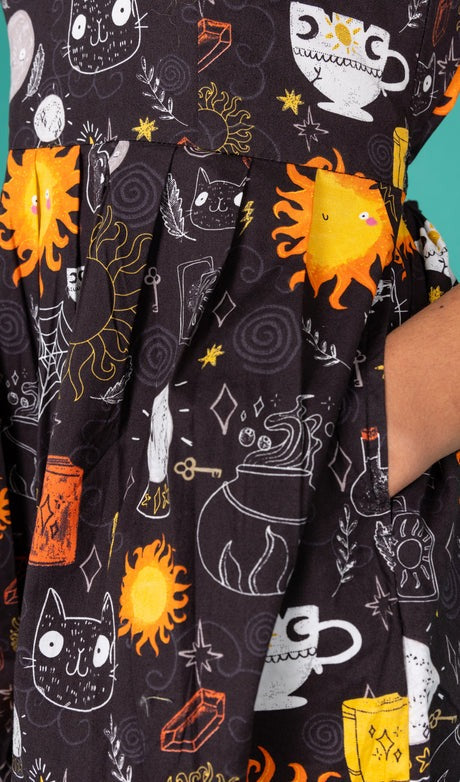 Solar Witch Print Cotton Tea Dress with Pockets by Run and Fly X Katie Abey