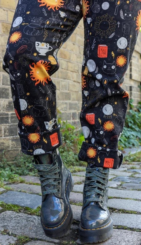 Solar Witch Print Stretch Twill Cotton Dungarees by Run and Fly X Katie Abey