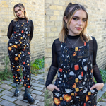 Solar Witch Print Stretch Twill Cotton Dungarees by Run and Fly X Katie Abey