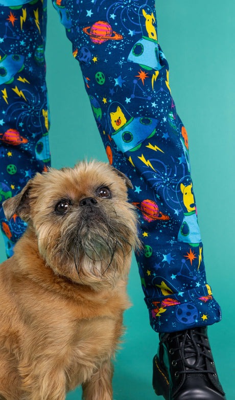 Dogs in Space Print Stretch Twill Cotton Dungarees