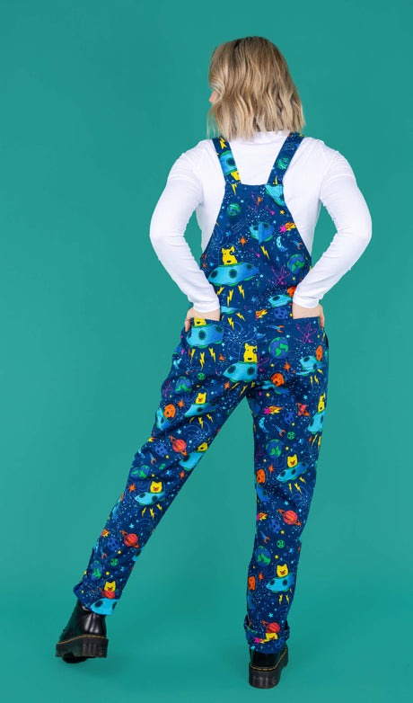 Dogs in Space Print Stretch Twill Cotton Dungarees