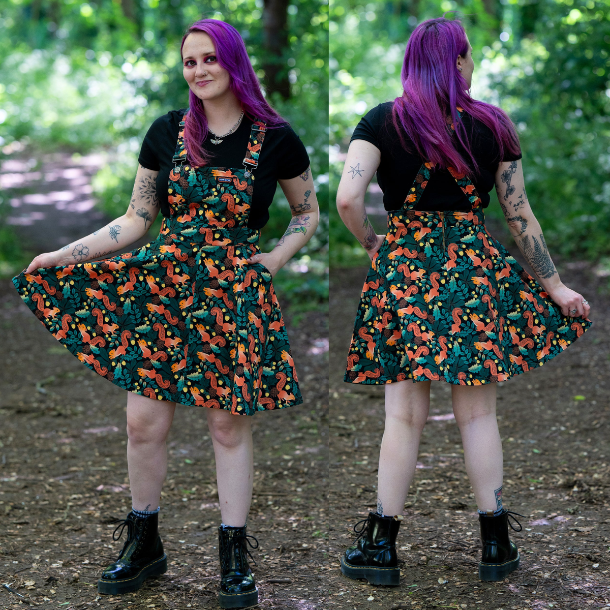 Run and Fly Acorn Adventure Squirrel Print Flared Pinafore Dress