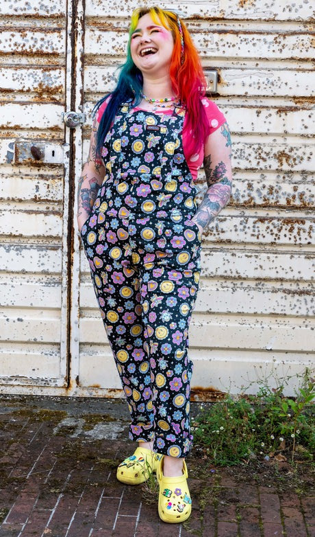 Bee Happy Print Twill Cotton Dungarees by Run and Fly