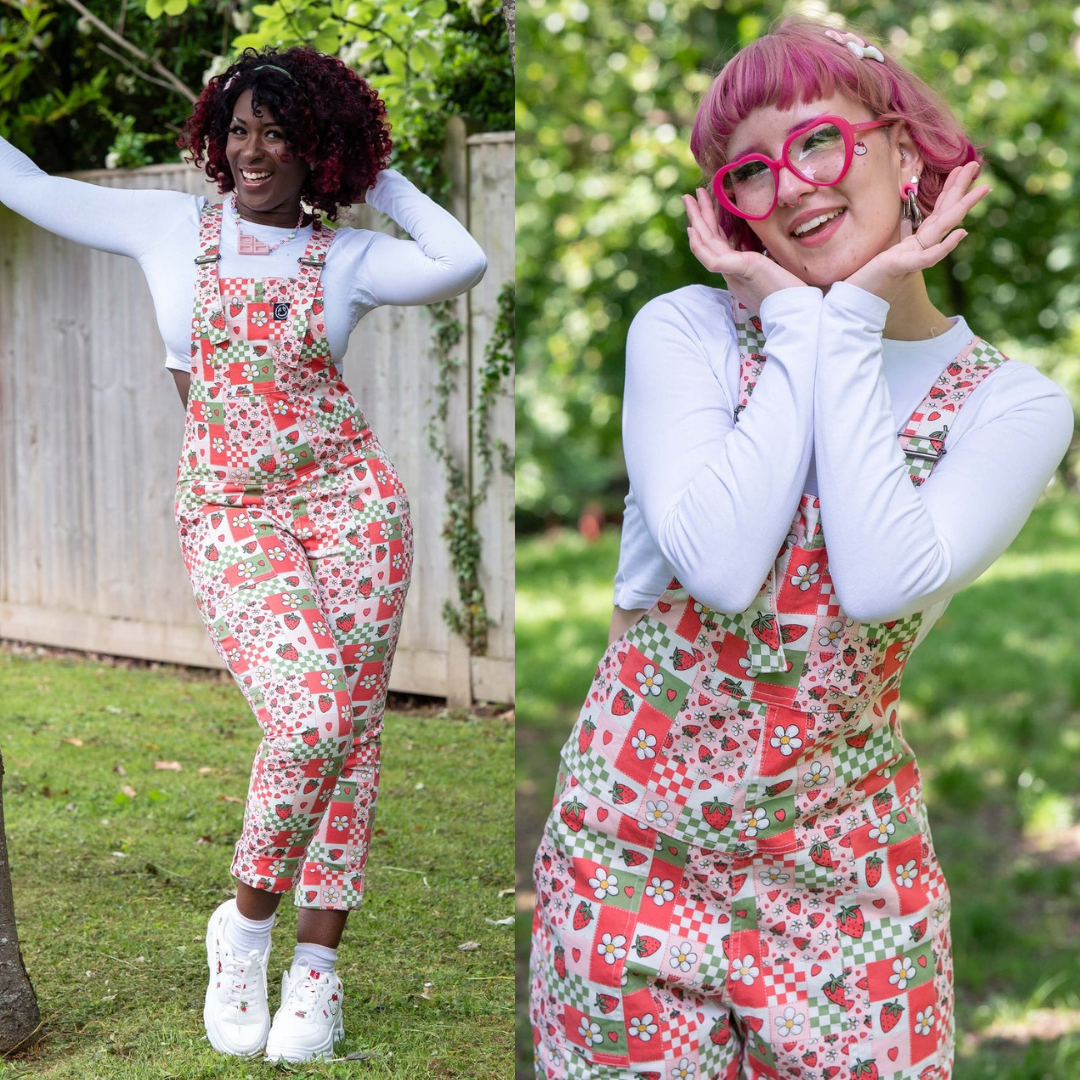 Strawberry Picnic Stretch Cotton Dungarees by Rebel Romance