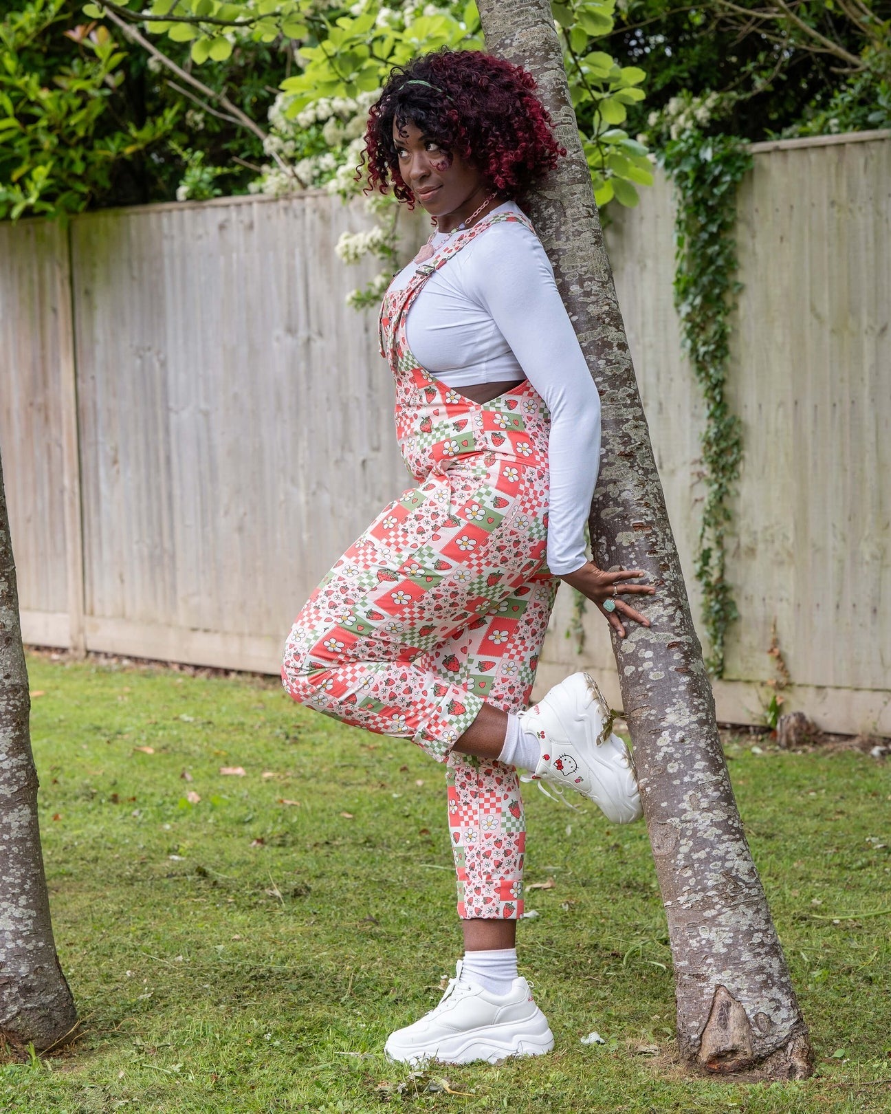 Strawberry Picnic Stretch Cotton Dungarees by Rebel Romance