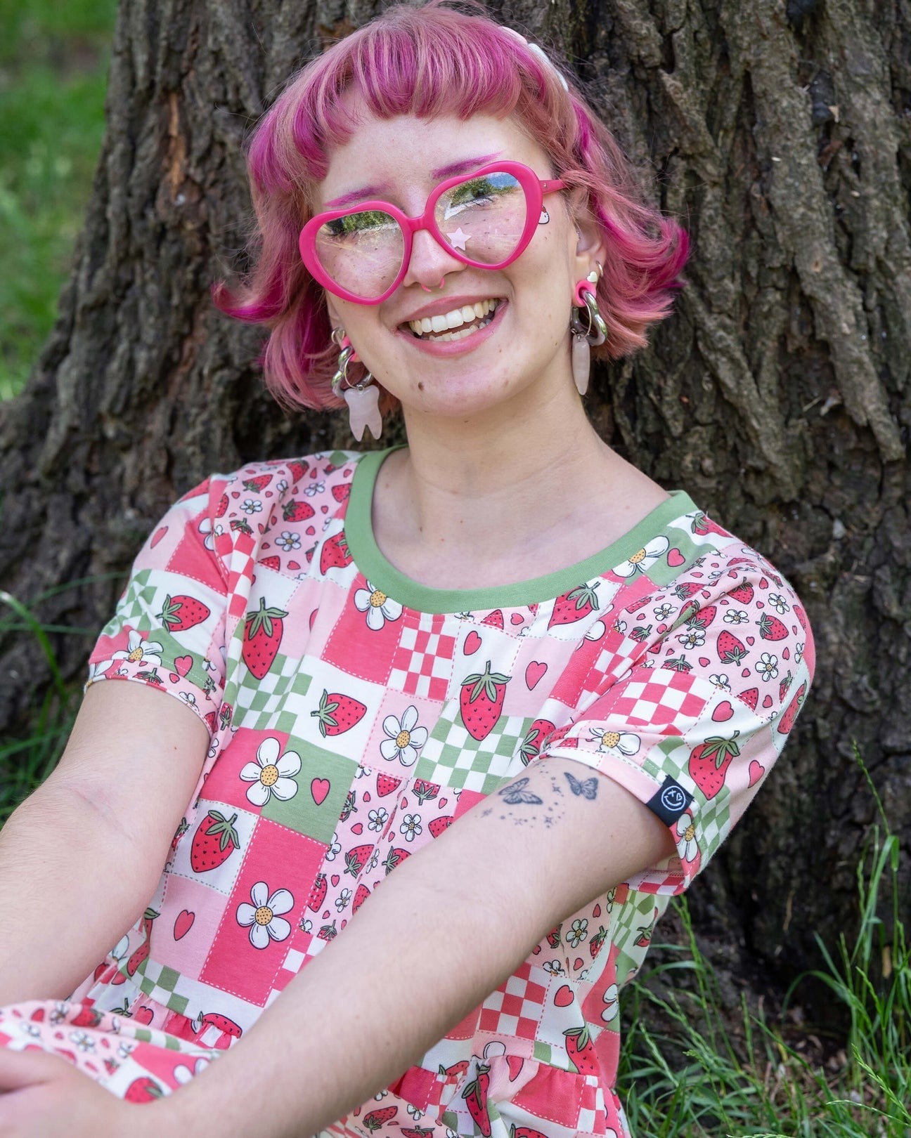 Strawberry Picnic Smock Dress with Pockets by Rebel Romance