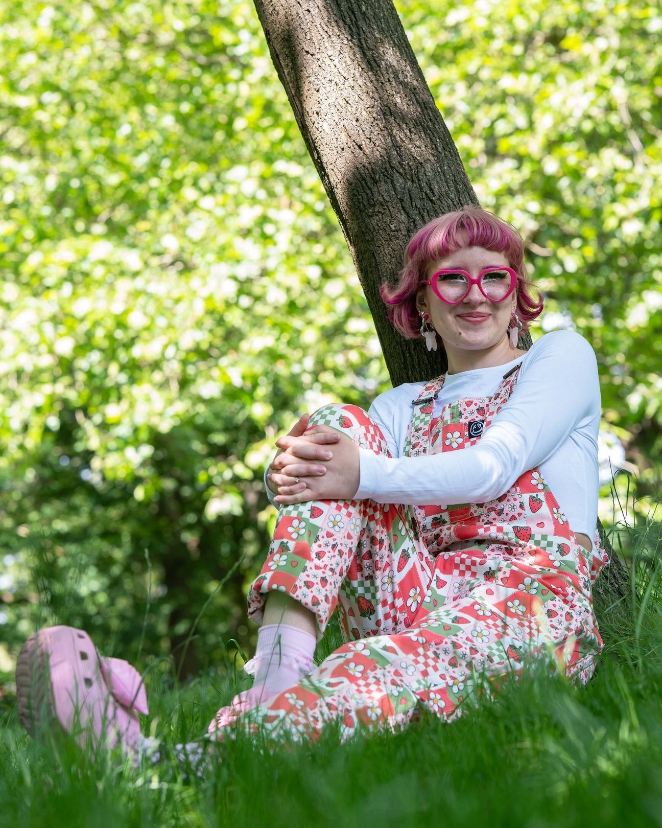Strawberry Picnic Stretch Cotton Dungarees by Rebel Romance