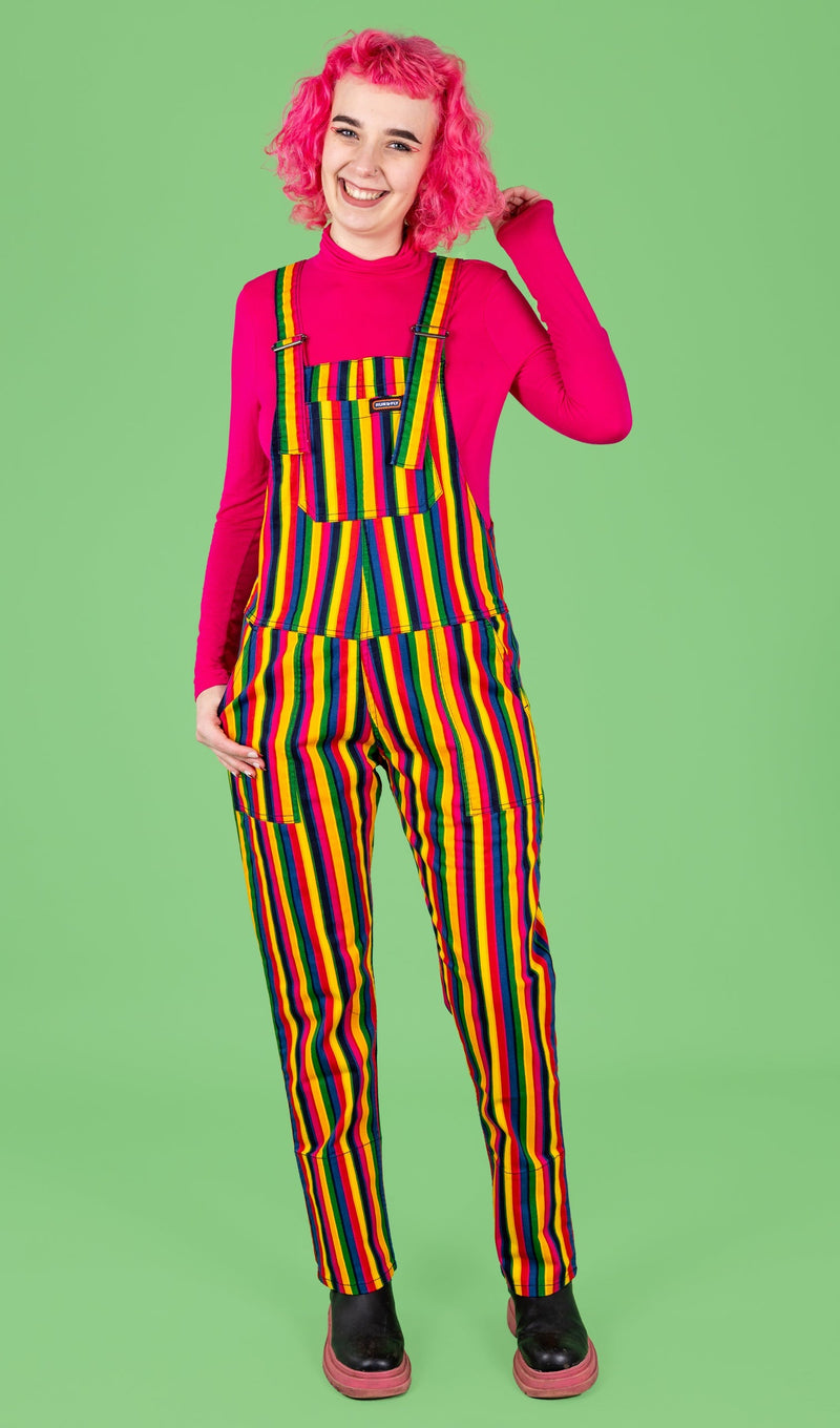 Rainbow Stripes Print Stretch Twill Cotton Dungarees by Run and Fly