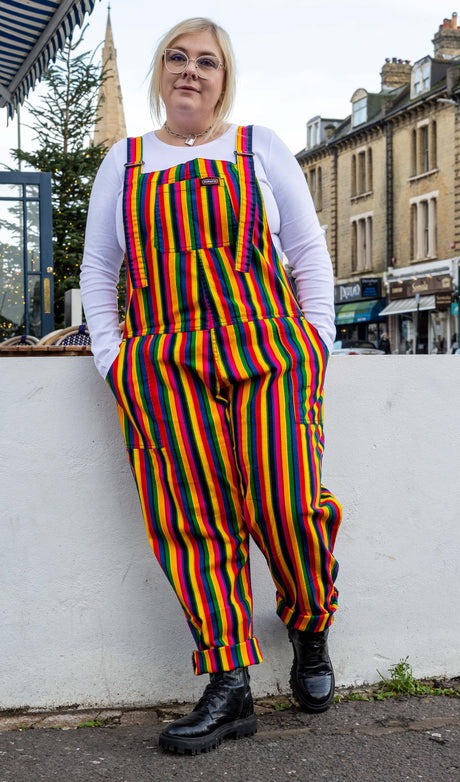 Rainbow Stripes Print Stretch Twill Cotton Dungarees by Run and Fly