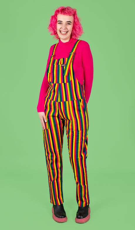 Rainbow Stripes Print Stretch Twill Cotton Dungarees by Run and Fly