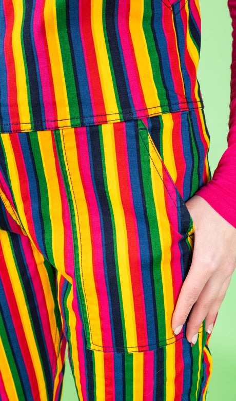 Rainbow Stripes Print Stretch Twill Cotton Dungarees by Run and Fly