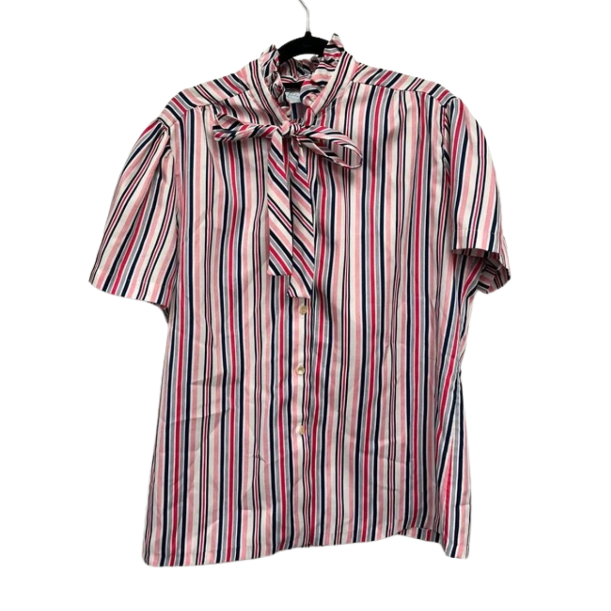 Vintage Pussy Bow Blouse 12 14 Stripe Red White Blue 70’s 80’s