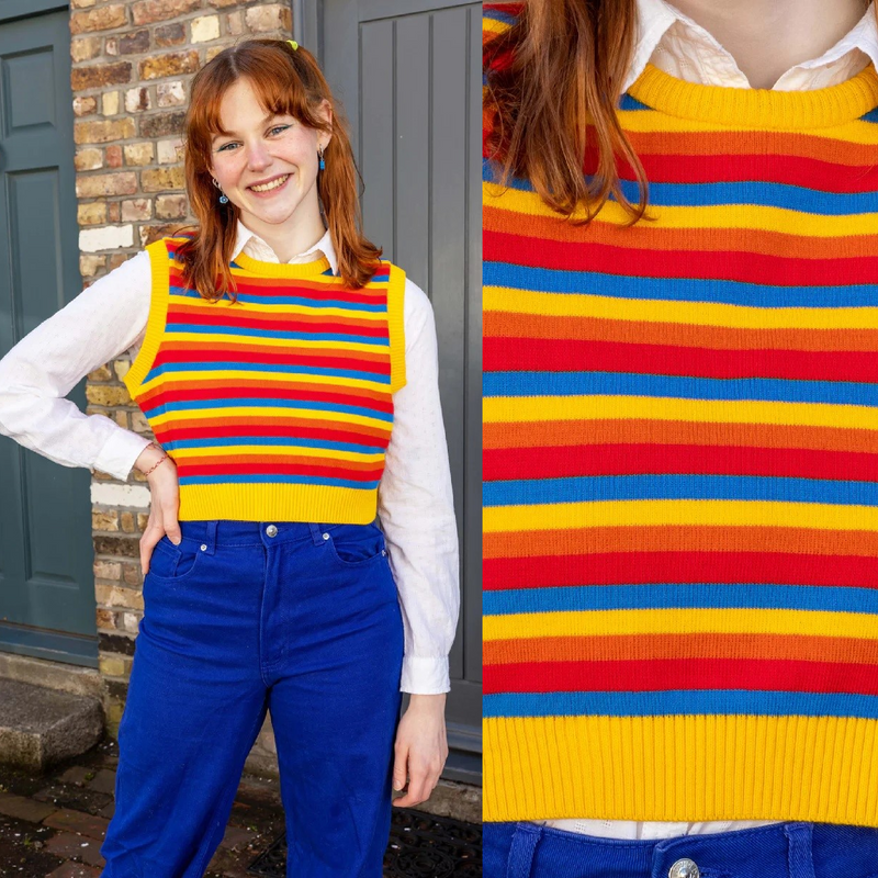 Rainbow Stripe Cropped Tank Top Vest by Run and Fly