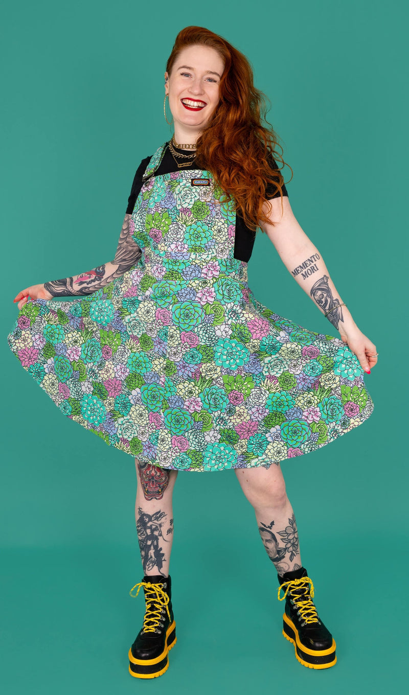 Run and Fly Succulents Print Flared Pinafore Dress