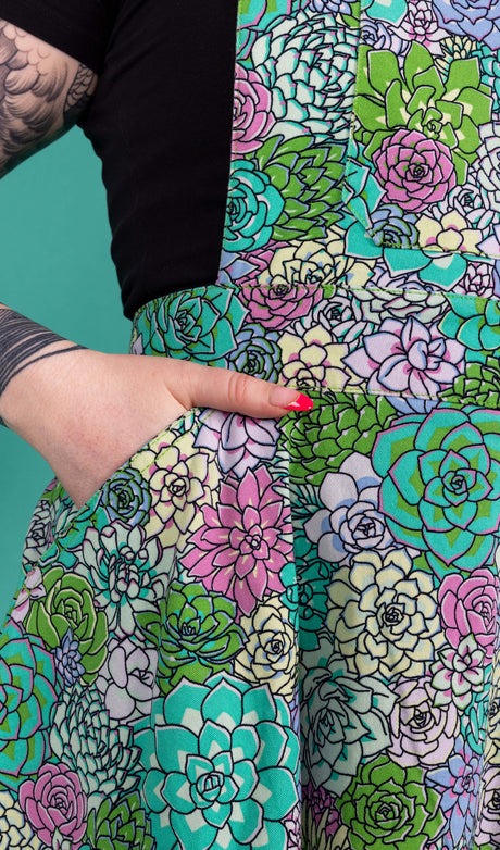 Run and Fly Succulents Print Flared Pinafore Dress