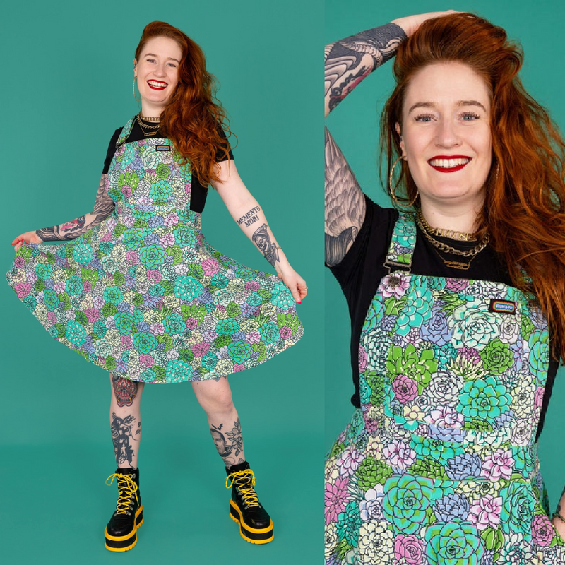 Run and Fly Succulents Print Flared Pinafore Dress
