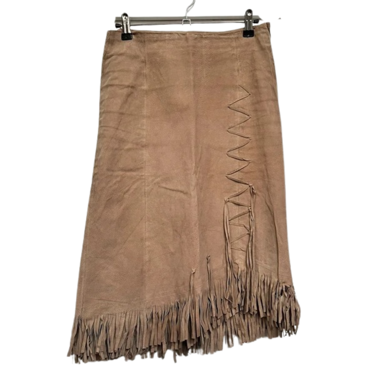 Vintage Suede Skirt 10 Cowgirl Tan Beige Fringed Tassels